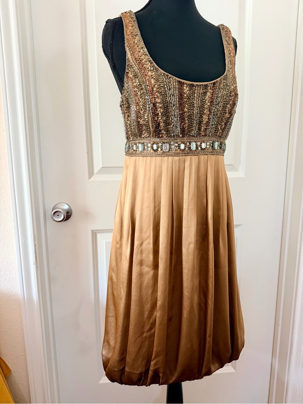 STUNNING Sue Wong Silk Bronze Beaded mini Dress